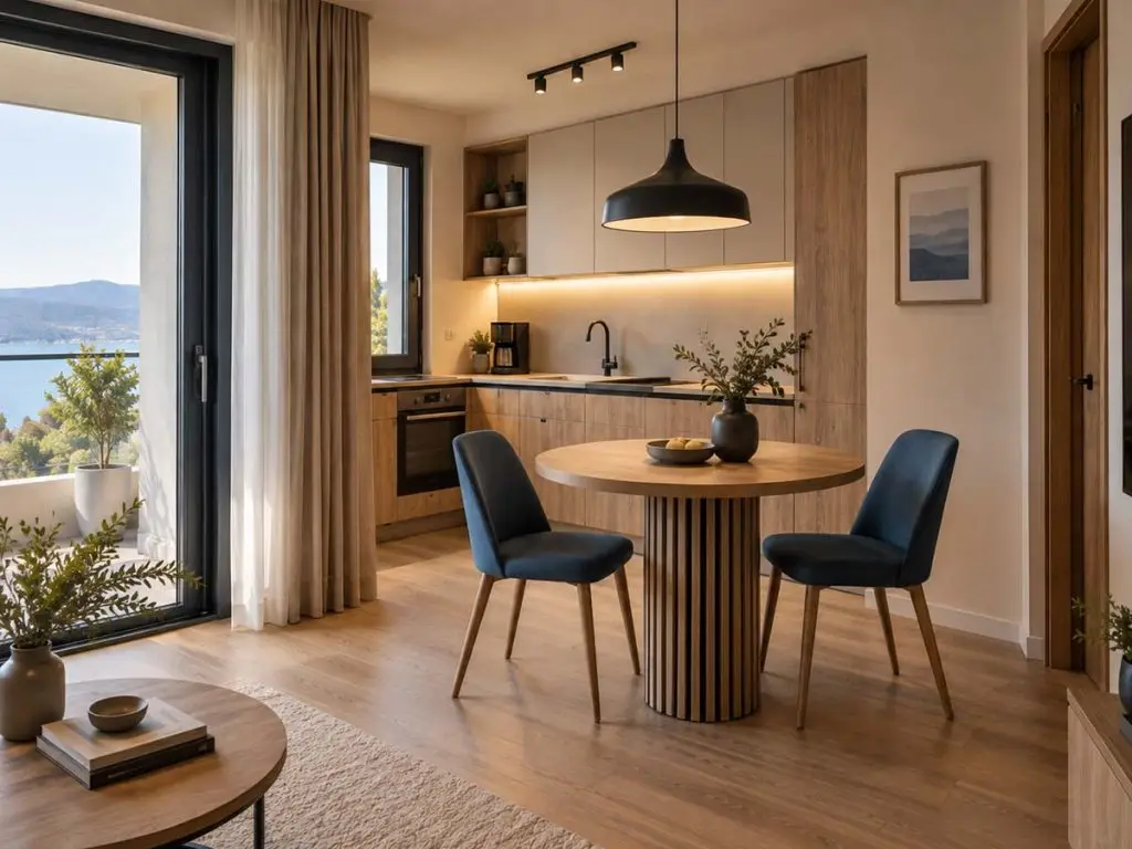 Kuhinja i trpezarijski deo Apartmana Vista za udoban boravak dve osobe.